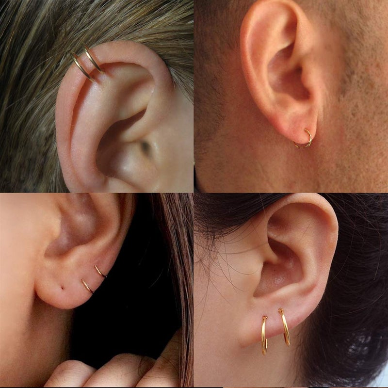 EPIRORA Sterling Silver Hoop Earrings for Women Men, Hypoallergenic Cartilage Earring Endless Small Hoop Earrings Set, 3 Pairs Tragus Earrings (Gold,8mmx3) - Image 5